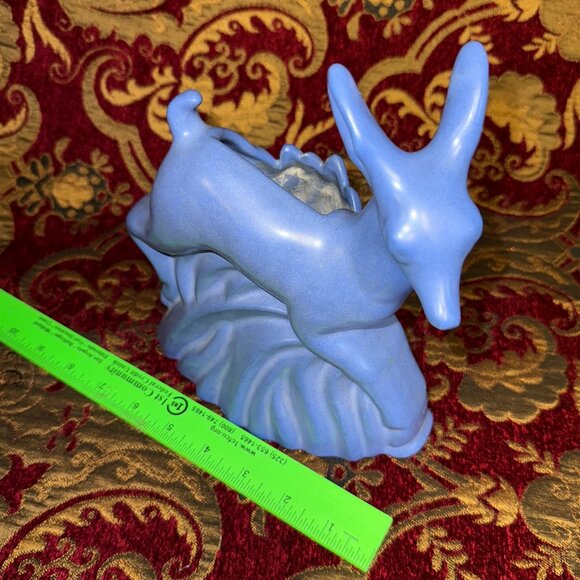 Vtg Niloak Deer Planter Vase Art Deco 1930s Ozark Blue Matte Pottery 8 1/4 inch - Picture 10 of 10